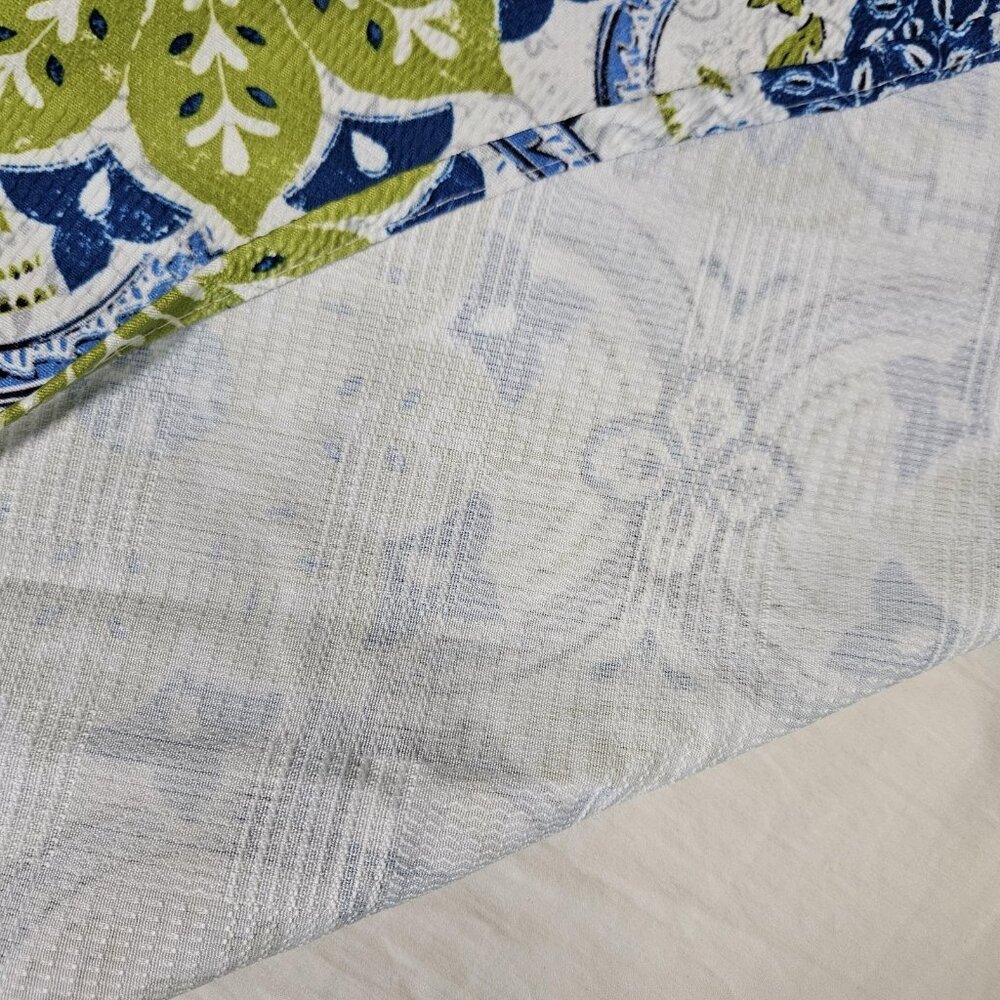 Oval Tablecloth Linen 60x84 Porto Blue Green Floral Mediterranean Dining Kitchen - Picture 4 of 7